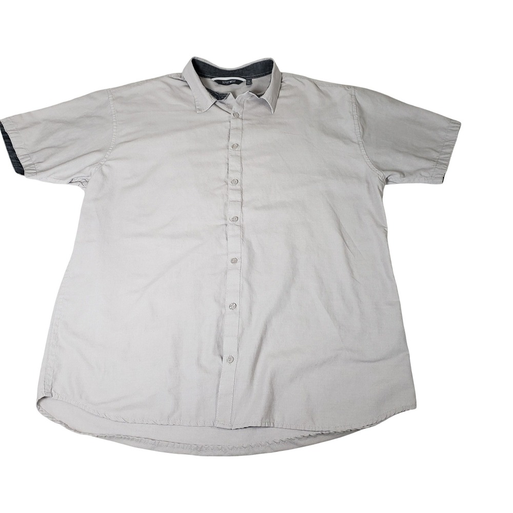Departwest Mens XXL Light Gray Short Sleeve Button Down Shirt DWW179 Casual Gray